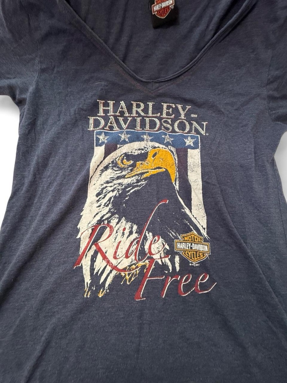 Harley-Davidson Navy Graphic Tee with Eagle and Red Accents
